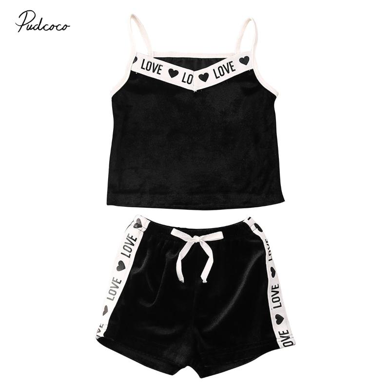

1-5Years Kid Baby Girl Love Printted Clothes Vest Top+Shorts Outfit 1-6Years, Black