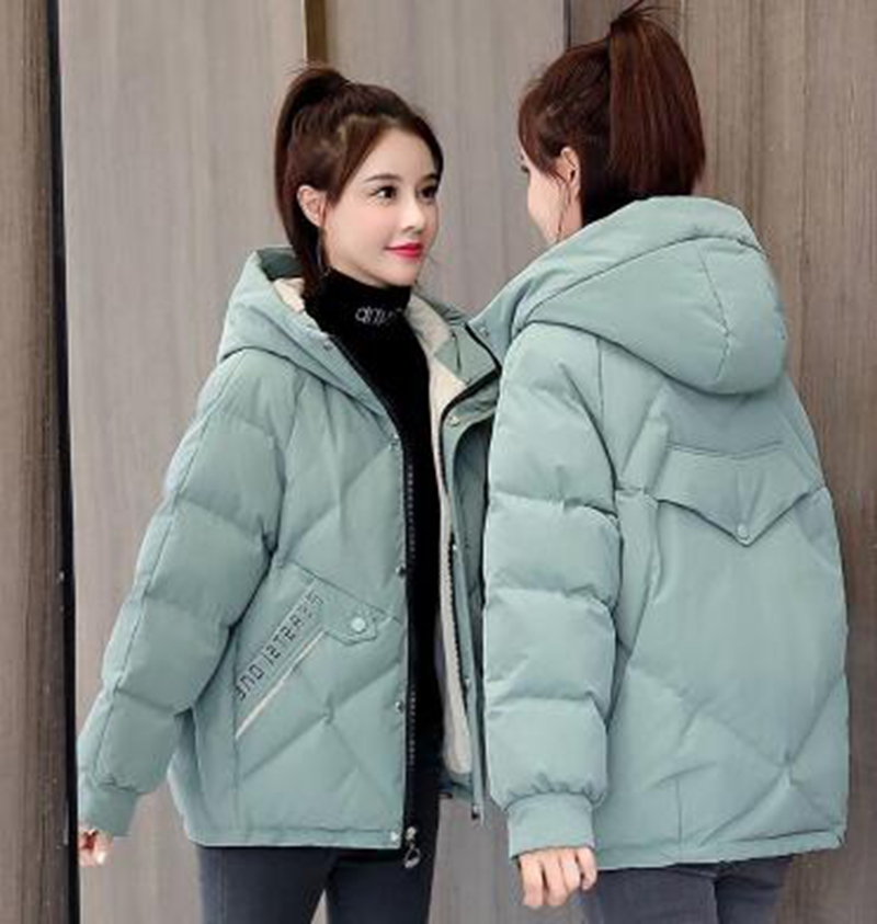

Wholesale fashion women's new printed cotton clothing short casual hooded loose winter jacket, Pea green