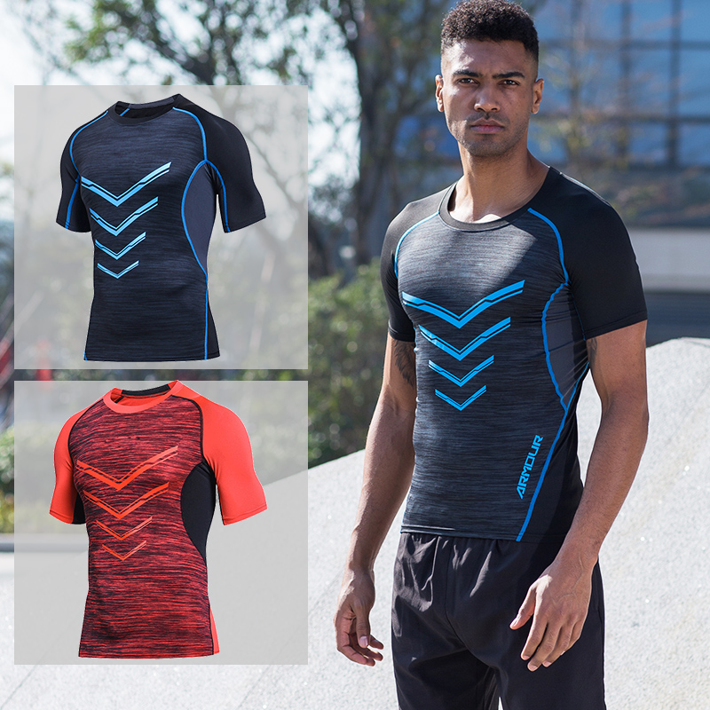 

Quick Dry Compression Men's Short Sleeve T-Shirts Running Shirt Fitness Tight Tennis Soccer Jersey Gym Demix Sportswear, D05red