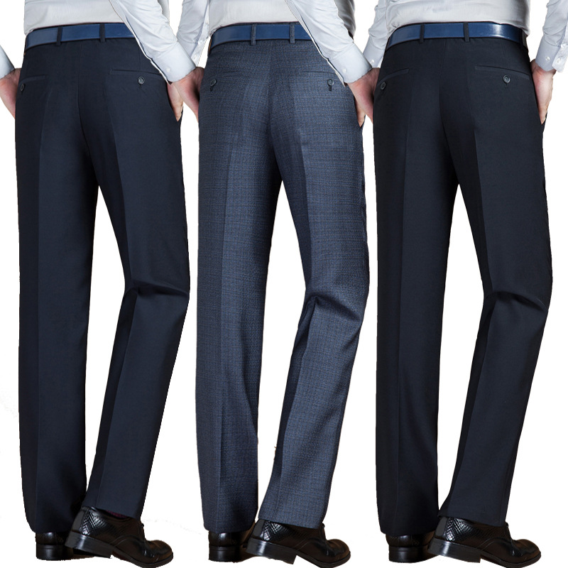 

Autumn Winter New Men Pants Business Casual Suit Trousers for Men's Anti-wrinkle Wash and Wear Suit Pants High Waist Loose Flat, 557 blue grey