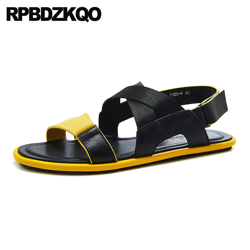 

sandals flat genuine leather black beach italian casual shoes men high quality open toe summer 2019