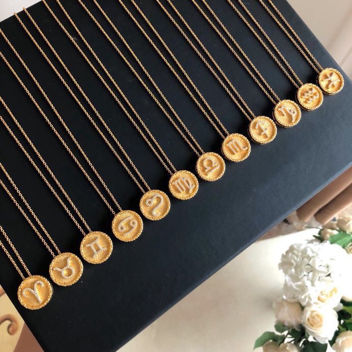 

Copper Gold Round 12 Constellation Pendant Charm Necklace For Women Jewelry