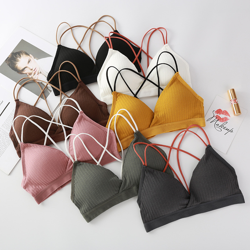 

Summer Women's Wear Anti-light Girl's Beautiful Back Underwear Non-Ring Student Bra Crossing Sexy vest Suspension, Beige