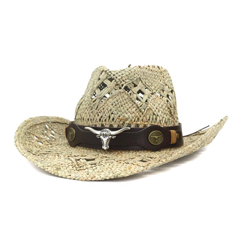 

2020 Spring and Autumn Handmade Western Cowboy Hat Men and Women Fashion Shade Sunscreen Straw Hat, Khaki