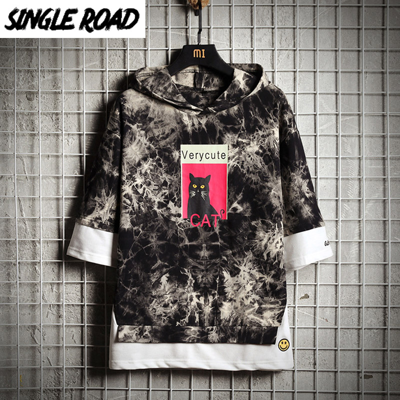 

SingleRoad Men's Hoodies Men 2020 Summer Short Sleeves Tie Dye Sweatshirt Male Hip Hop Harajuku Japanese Streetwear Hoodie Men, Black hoodie men