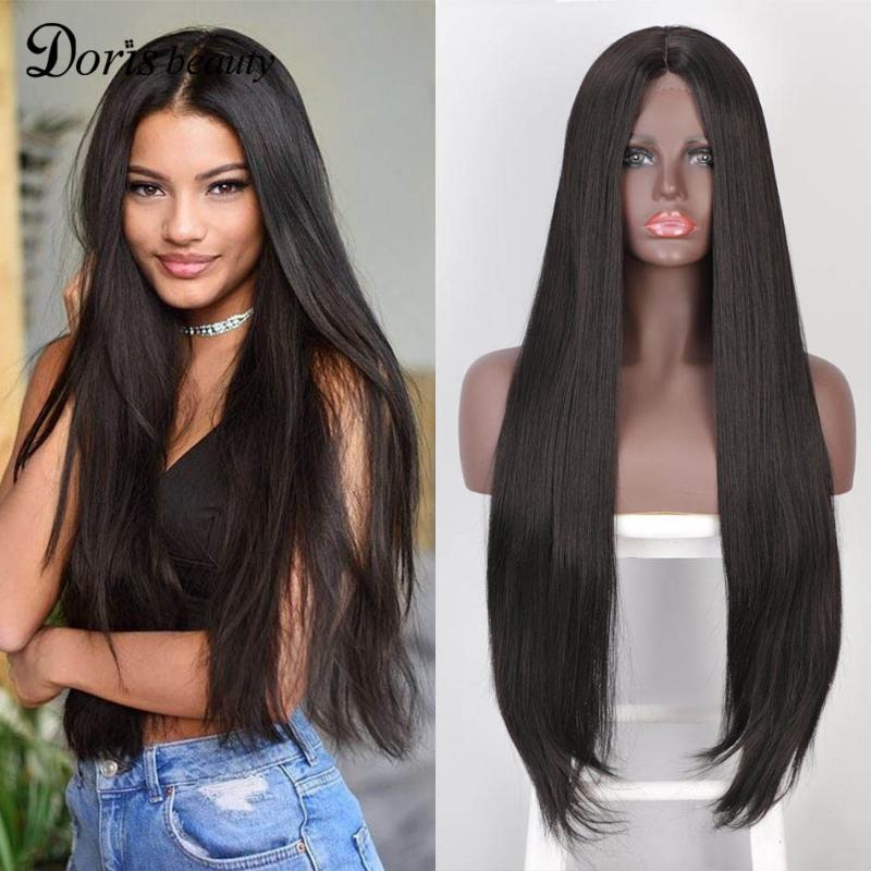 

Doris Beauty Wigs Long Straight Middle Part Lace Wig Black/Blond/Red/Brown Synthetic Wigs for Women Fiber Natural Looking Wig, 27-613