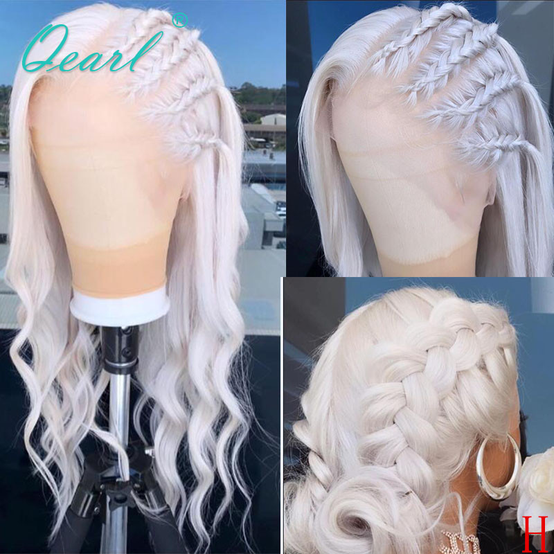 

White Blonde Human Hair Full Lace Wigs Transparent Lace Full Wig Remy Wavy Free Part 130% 150% Bleached Knots Preplucked Qearl, Black;brown