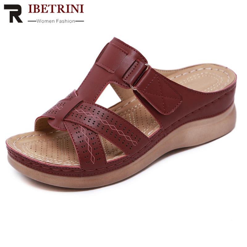 

RIBETRINI Female Round Toe Female Shoes Woman Low Heel Buckle Strap Solid Outdoor Slippers Women 2020 Casual Slippers, Brown