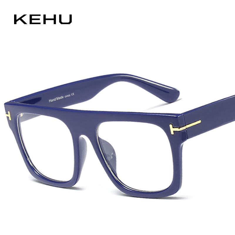 

Wholesale-KEHU Fashion Square Eyewear Men Women Large Frame Decorative Glasses Blue Leopard Coyeglasses K10033