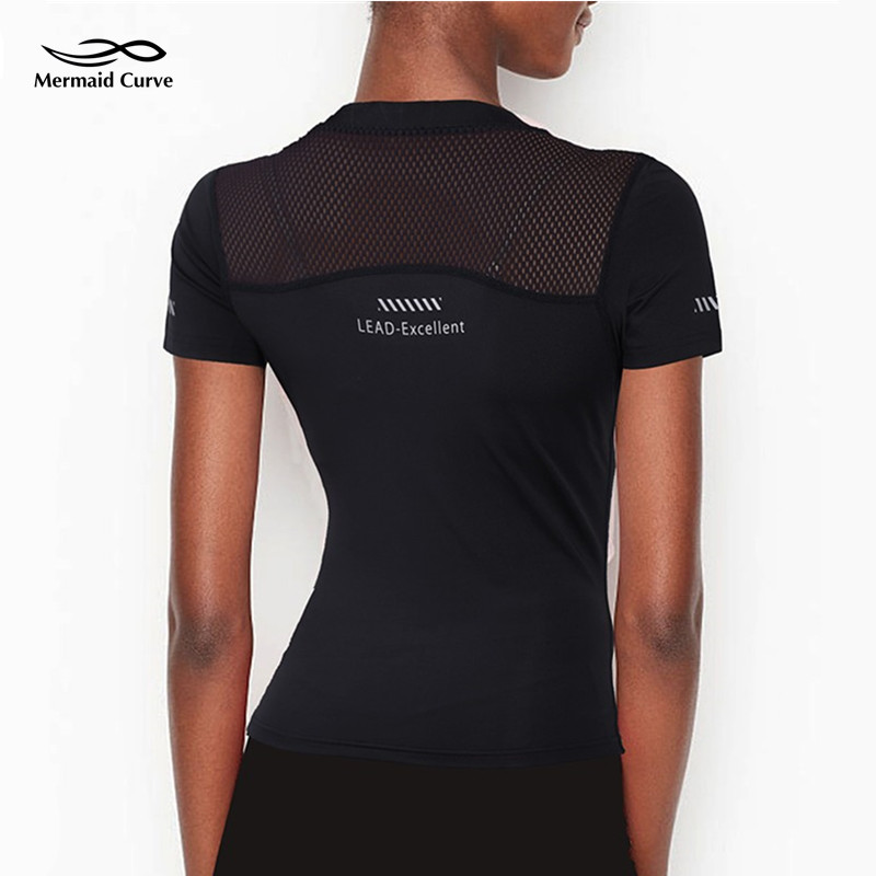 

Women' Night Running Reflective Short-Sleeve Sports T-shirt High Elastic Breathable Mesh Training Top Outdoor Running T-shirt, Black