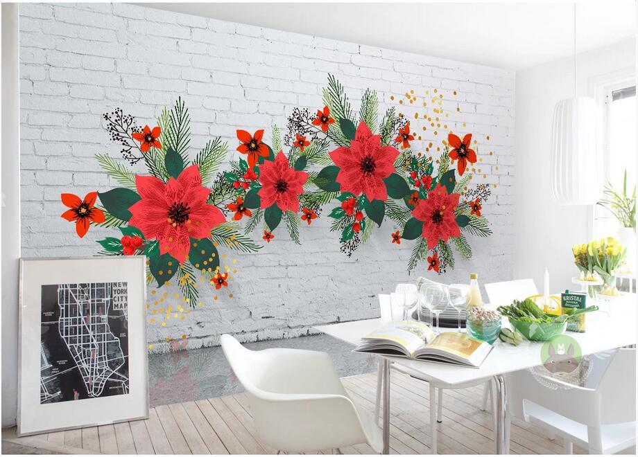 

3d room wallpaper wall stickers custom photo mural 3d brick wall flowers flowers background wall painting home decor art canvas pictures, Non woven