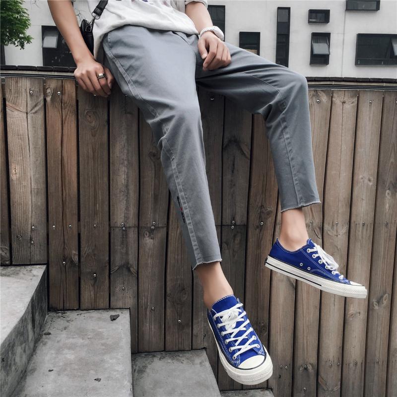 

Autumn men' pants Korean Fashion Hong Kong style bf ankle-length pants 9-point leggings slim straight thin casual men, Black
