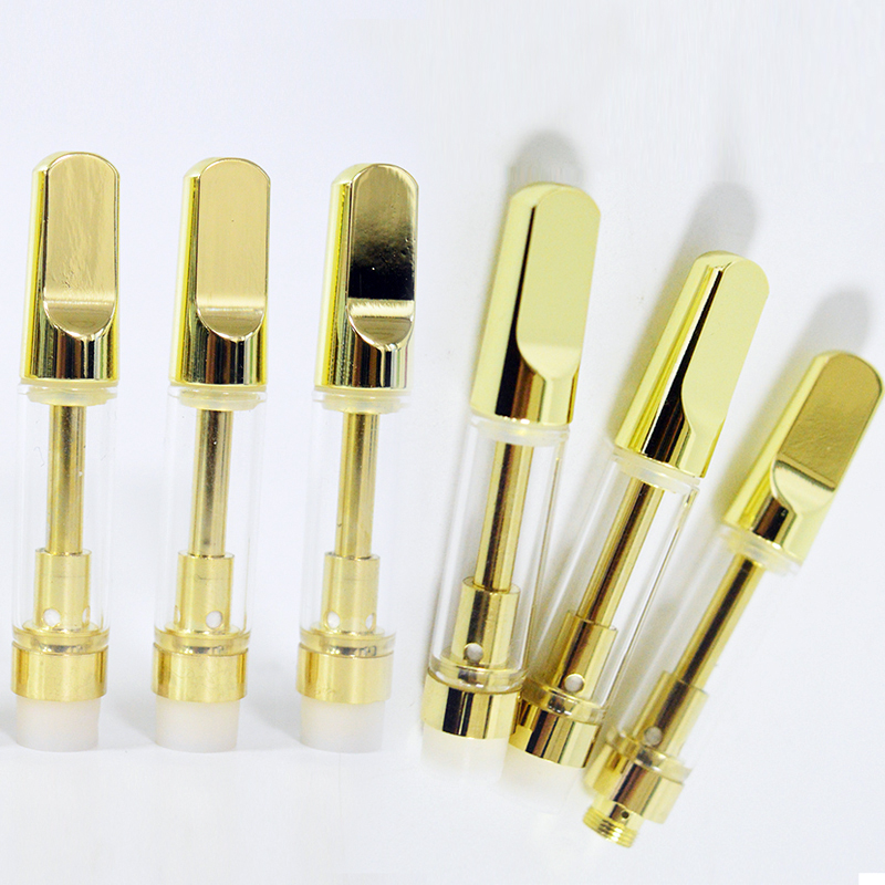 

Vape Cartridges 1ml Ceramic Coil 510 Thread Thick Oil Cartridges Empty Vape Pen Vaporizer Gold Metal Tip Glass Tanks Ecigs Carts