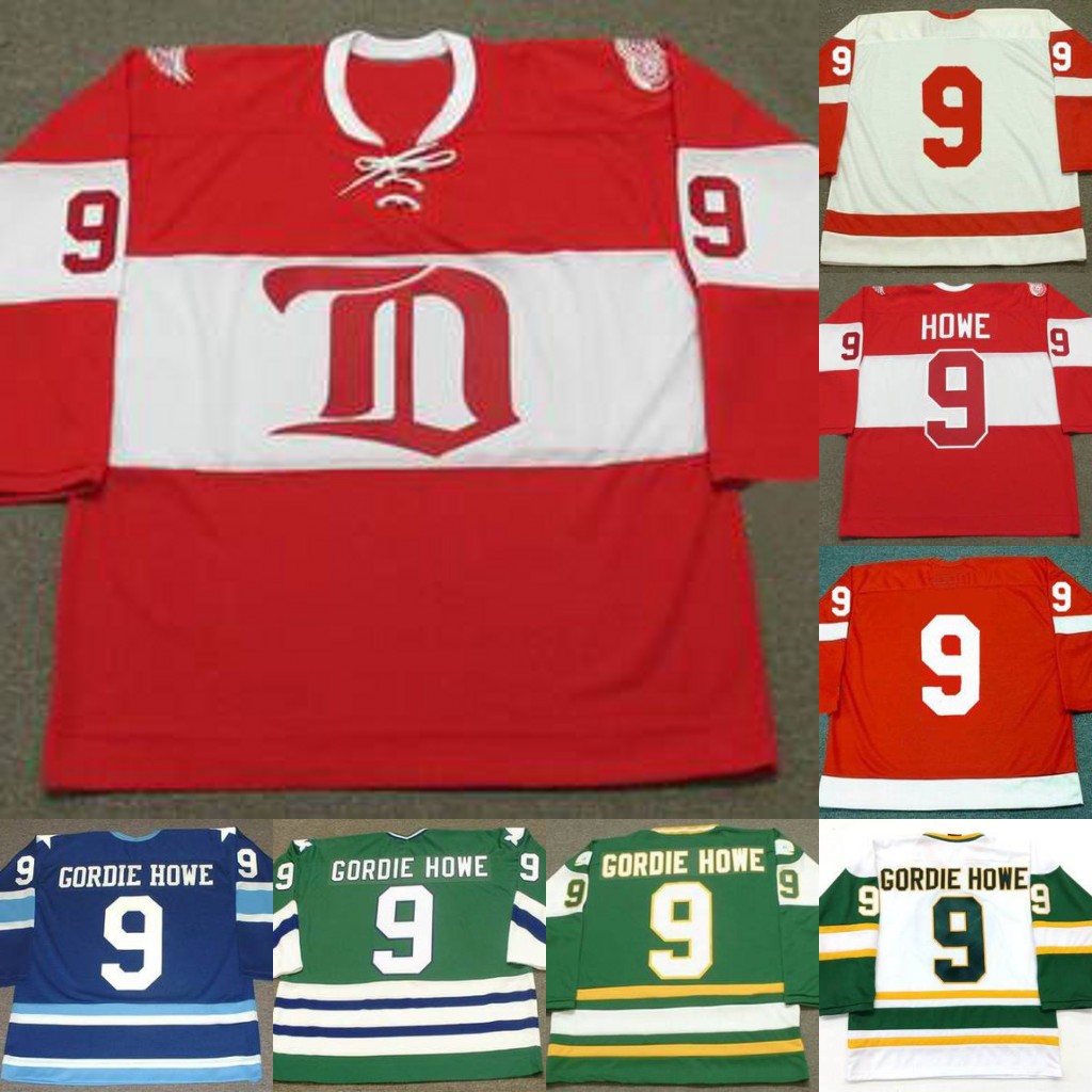 

GORDIE HOWE Jerseys 9 GORDIE HOWE Green White Red Blue Mens Womens Youth Restoring ancient ways 100% Embroidery Hockey Jerseys, 9 green2