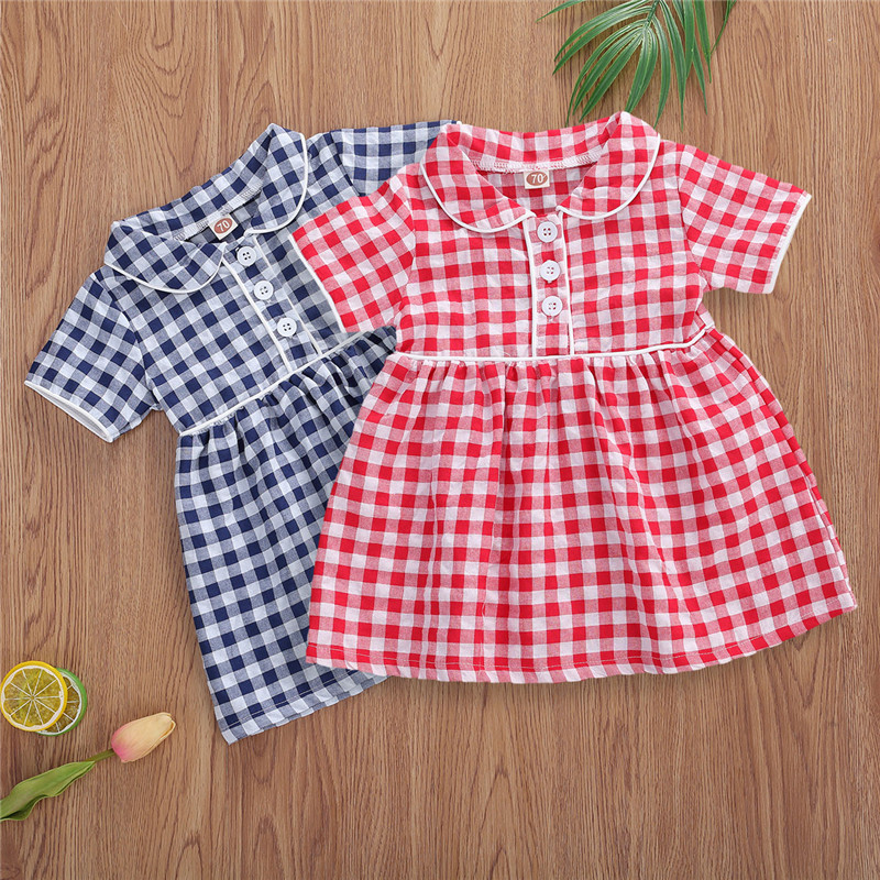 

0-3 Years Baby Girls Dress Sweet Plaid Short Sleeve Summer Dress For Girls Red Blue Plaid Casual For Clothes