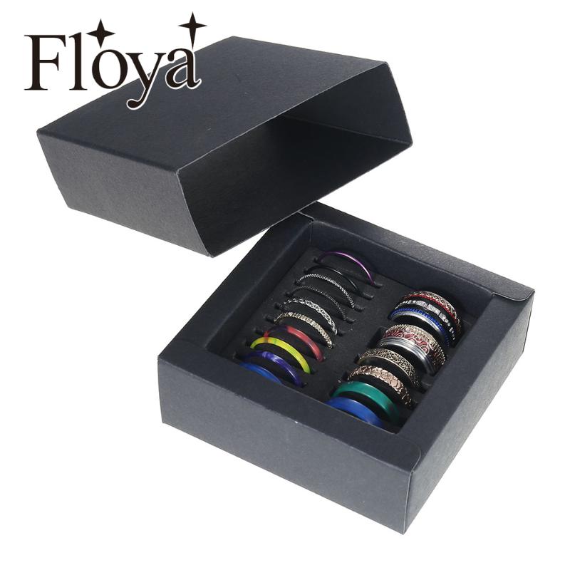 

Floya Black Box Titanium Stainless Steel Rings Set Vintage Retro Stackable Femme Bague For Women Band Ring Gift Girl Friend