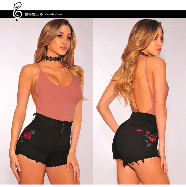 

high waisted jeans woman plus size shorts embroidery 2020 streetwear fashion mama street style summer girls black jeans, J0868-bl