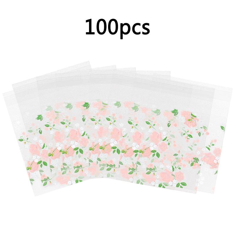 

100X Self Seal Adhesive Rose Flower Plastic Cellophane Cookies Candy Gift Bag BE