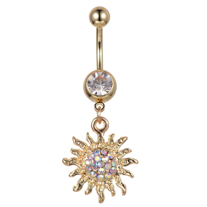 

D0700 Gold Clear AB Sunflower Belly Navel Button Ring 14Ga 10mm Length