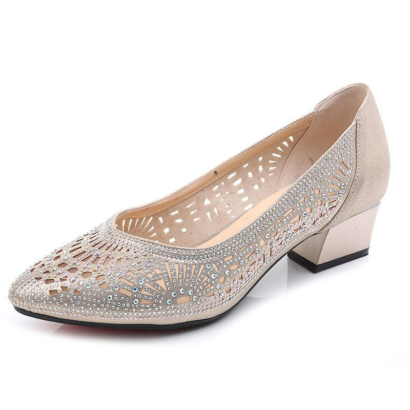 

New Summer Fashion Pumps Cut-outs Women Crystal Casual Ladies Shoes High Heels Tenis Feminino Genuine Leather, Grey
