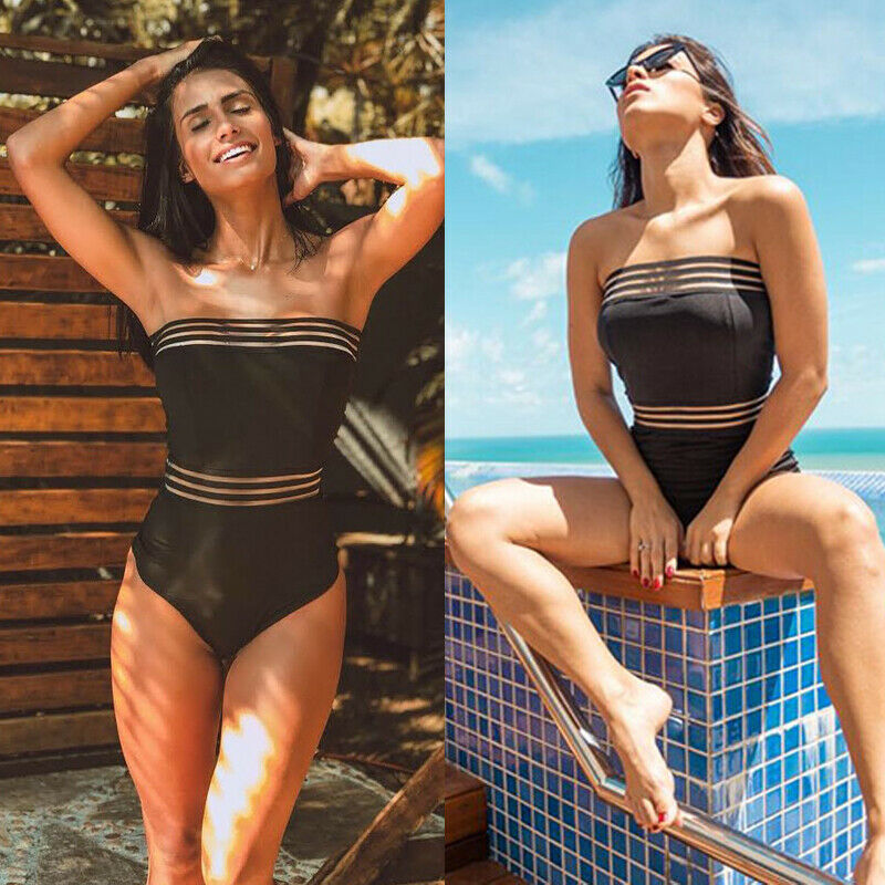 

2020 One-piece Swimsuit Women Swimwear Push Up Elastic Brisket Bikini Beachwear Summer Bathing Suit Holiday Strapless Swimsuits, Black
