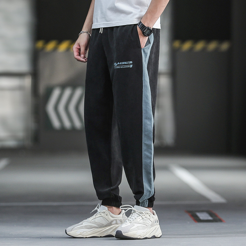 

New Loose-Fit Men's Casual Pants Summer Basketball Jogging Sports Comfortable Trousers Harajuku Loose Handsome Beam Leg Pants, Black