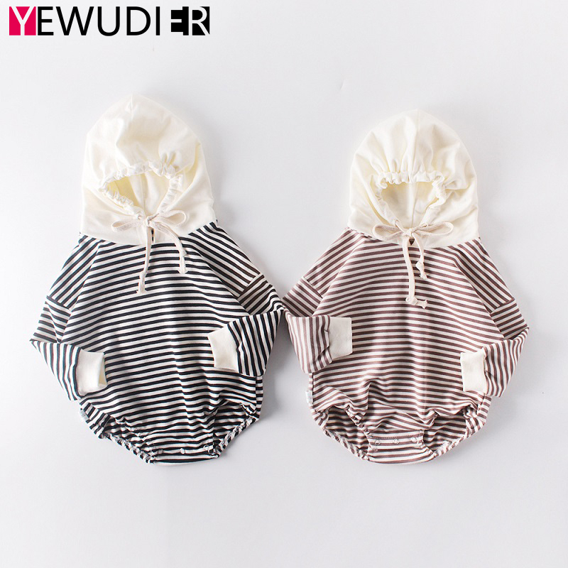 

Spring Autumn Baby Clothing Cute Striped Sweatshirt Jumpsuit Newborn Hooded Long Sleeve Warm Suit Unisex Triangle Romper Clothes, Black