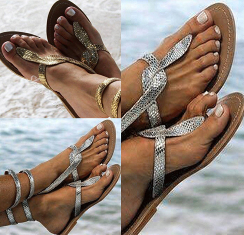 

Wholesale Women summer Sandals plus size club slippers snake skin Gladiator flip-flops Cross belt Slides Shoes comfortable beachwear 0065, Silver