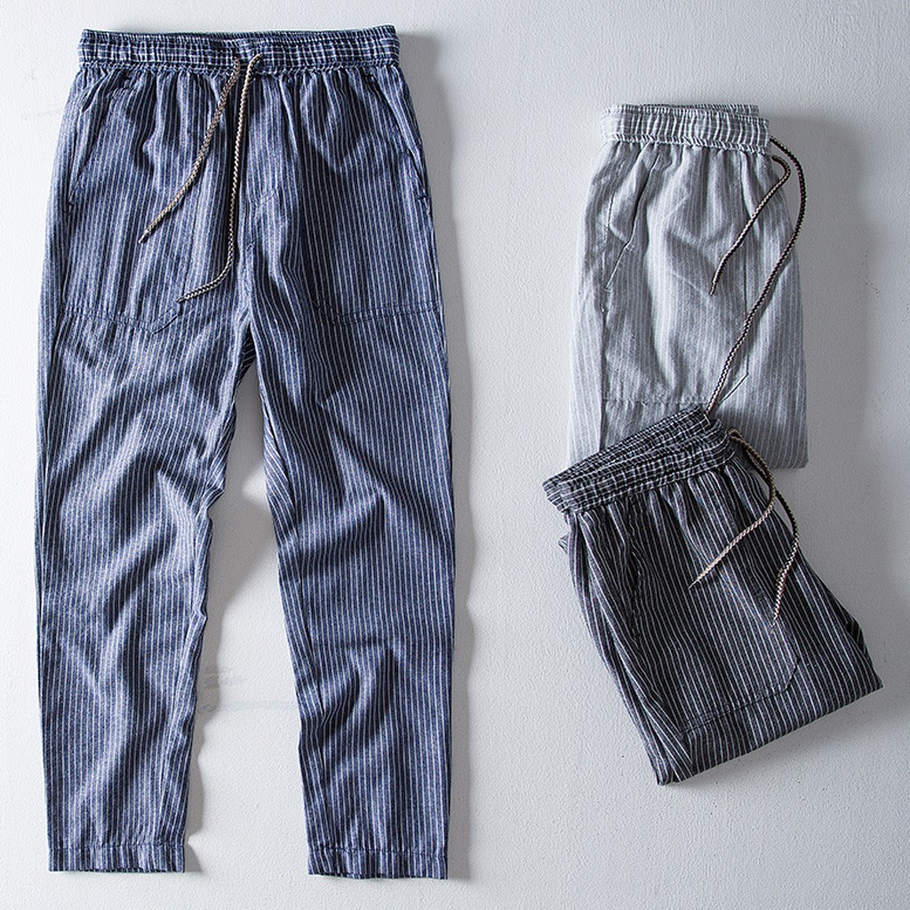 

Fashion Men Home Pants Casual Breathable Cotton Linen Harem Pant Mens Autumn High Waist Long Trousers Slim Loose Bottoms New, Black