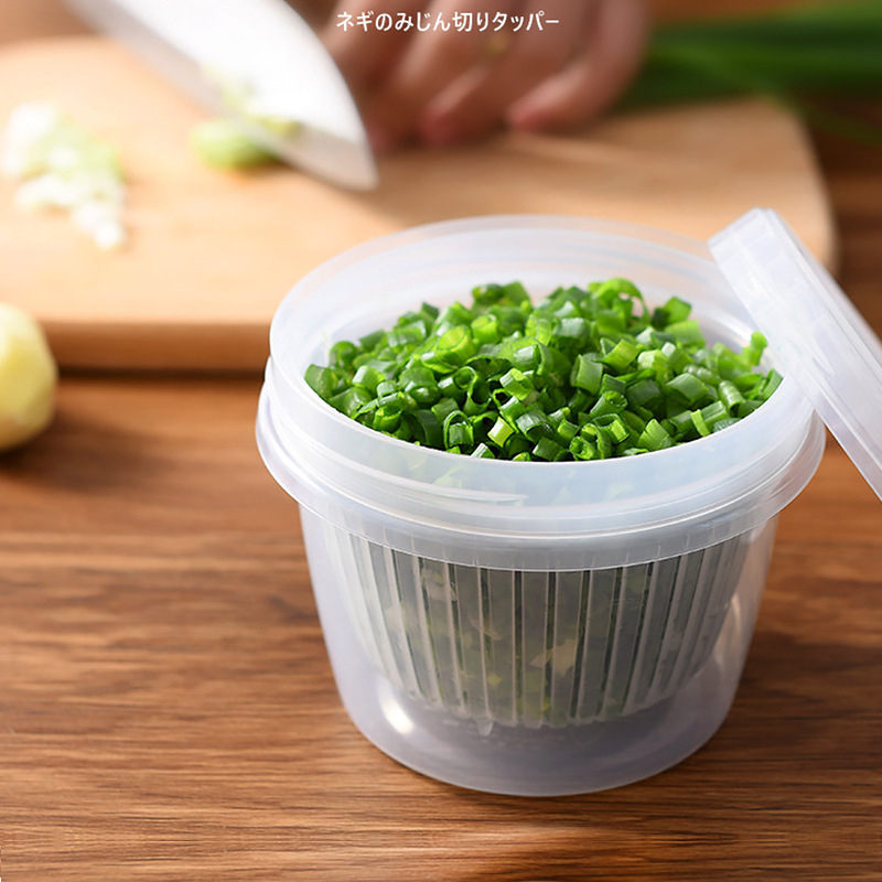 

1pc Plastic Mini Round Chopped Green Onion Container Portable Fruit Storage Box Kitchen Drain Ginger Garlic Storage Organizer