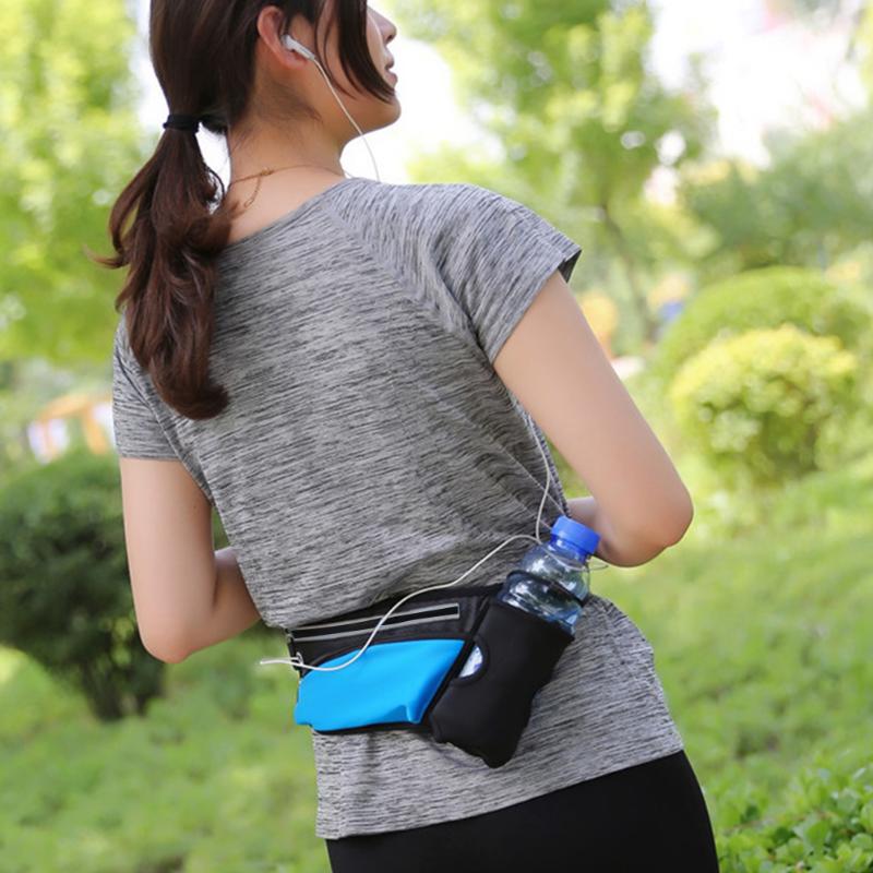 

Waist Bag Buckle Running Pouch Lightweight Adjustable Strap Gym Hiking Climbing Headphone Hole Bottle Holder Zipper Sports, Black