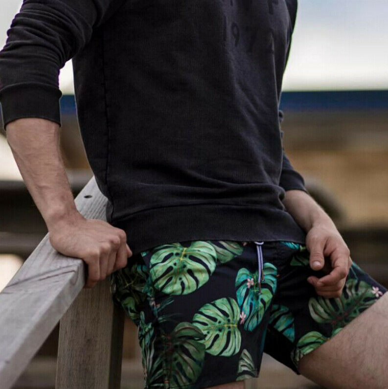 

Men Leaf Print Swim Shorts Bathing Suits Swimwear Swimming Trunks Man Beachwear S-XL, As pic