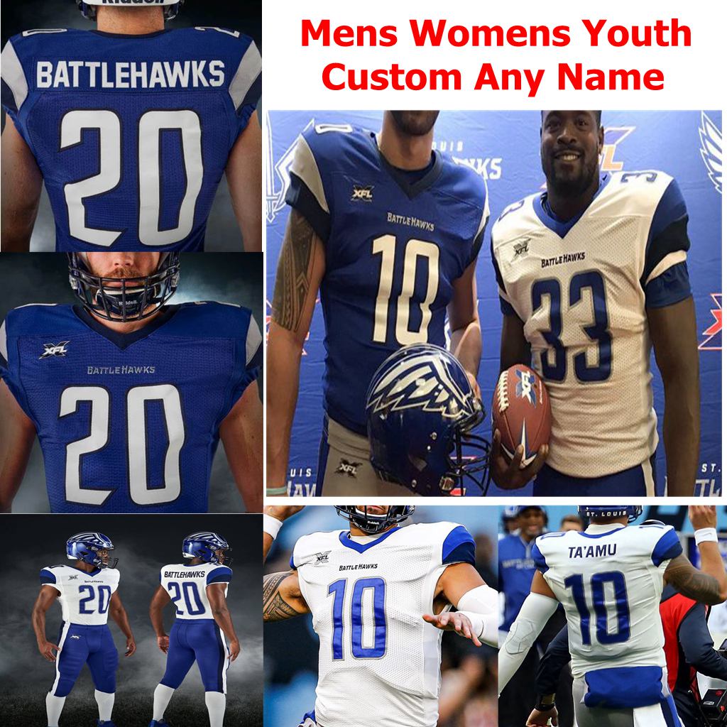 

2020 St. Louis BattleHawks XFL Football Jerseys Mik`Quan Deane Jersey Taylor Heinicke Keith Ford Jake Payne Damoun Patterson Custom Stitched, Mens blue custom only number(no name)