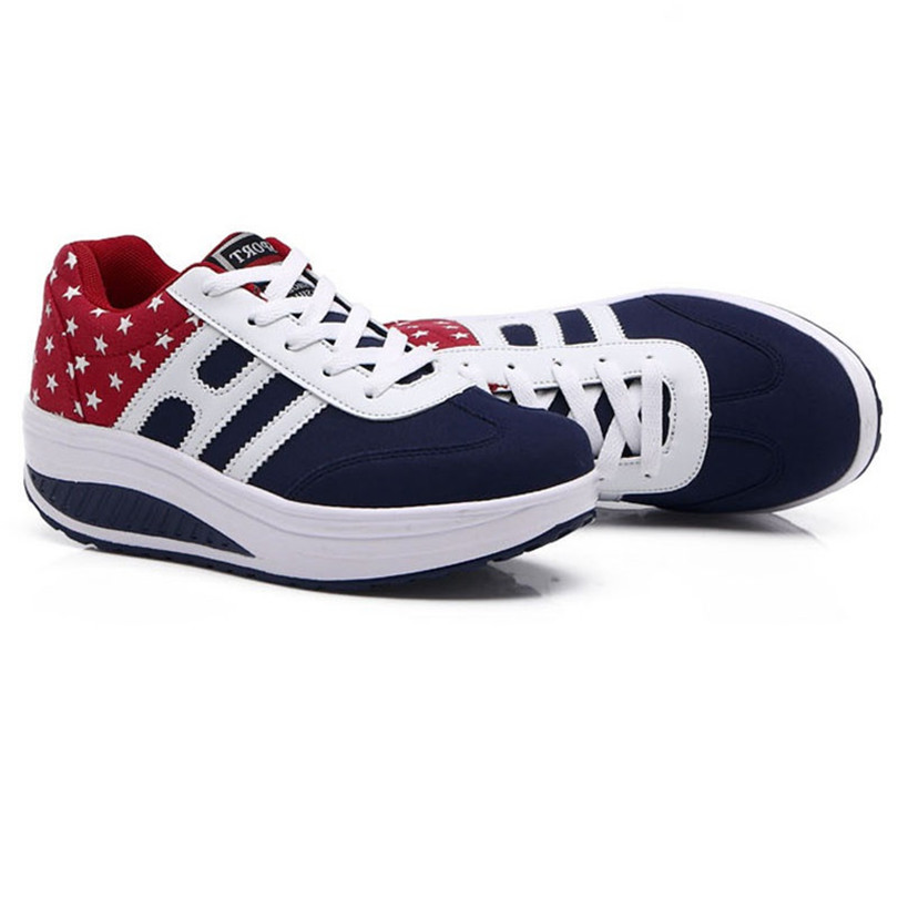 

Hot Sale-Lace Up Women Height Increasing Top Ankle Platform Shoes Chaussures Femme