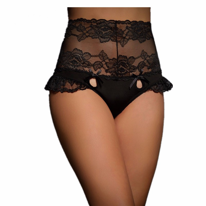 

High Waist Lace Panties Hollow Floral Transparent Knickers Lady Underwear Lace Up Sexy Womens Black Briefs Hot Underpants P5122P, Black lace panties