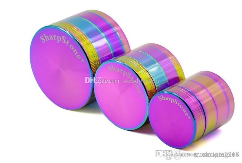 

Wholesale high quality 30mm/40mm/50mm/55mm/63mm Rainbow sharpstone tobacco grinder for smoking metal Iceblue sharpstone herb grinders