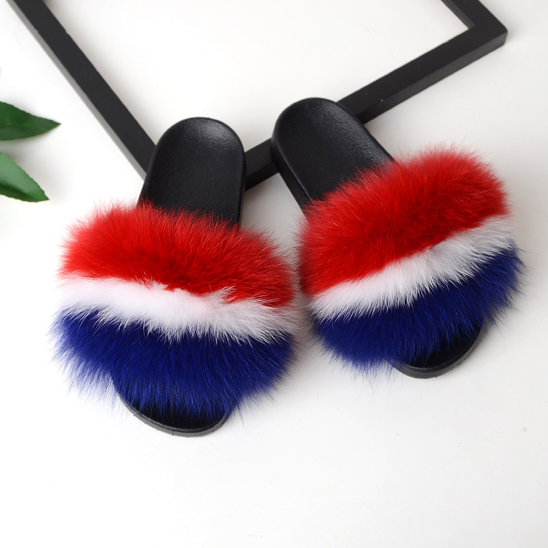 

2020 Spring and summer new women's fashionable fox wool slippers Household EVA bottom fur adornment slippers