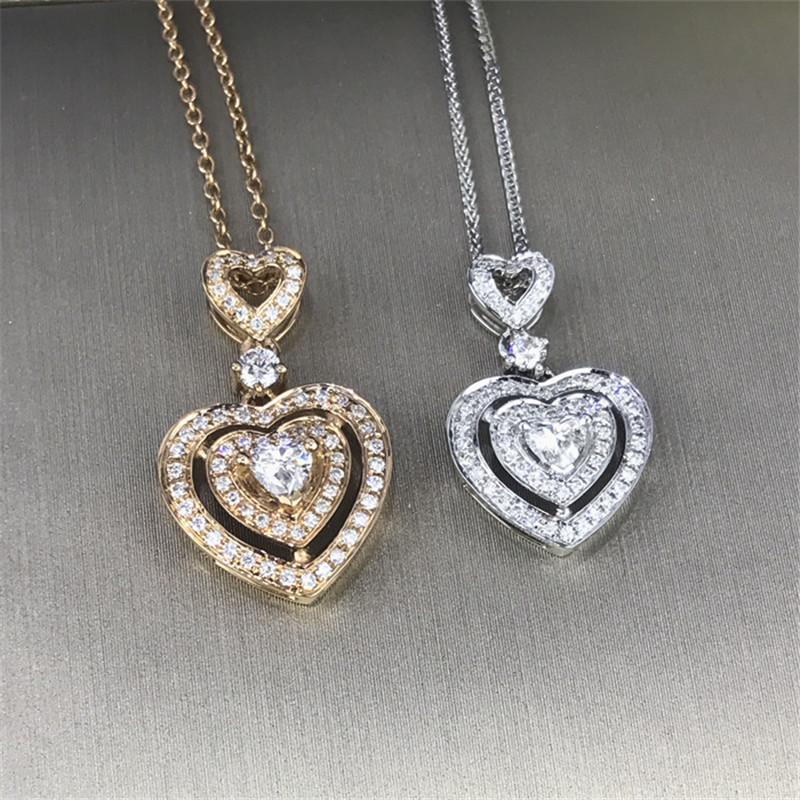 

Vecalon Heart shape pendant Real 925 Sterling silver Diamond Wedding Pendants with necklace for Women Bridal Party Jewelry