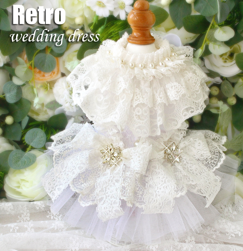 

Handmade Vintage Elizabeth retro style Water soluble lace Shawl collar Antique dog wedding dresses dog clothes pet clothing cats, White