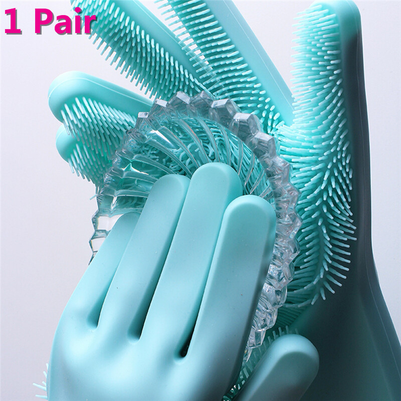 

1Pair Grade Magic Silicone DishWashing Gloves Silicon Dishes Gloves with Cleaning Brush Kitchen Accessories Household Tools