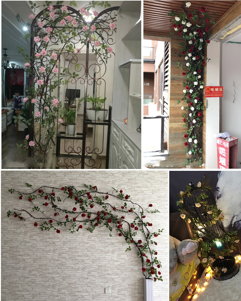 2019 Fake Rose Flower Vine Garland Silk Flowers Wall Decor