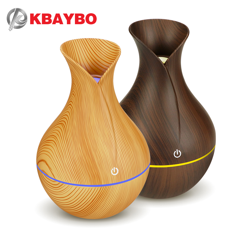 

KBAYBO electric humidifier aroma oil diffuser ultrasonic wood air humidifier USB cool mini mist maker LED lights for home office
