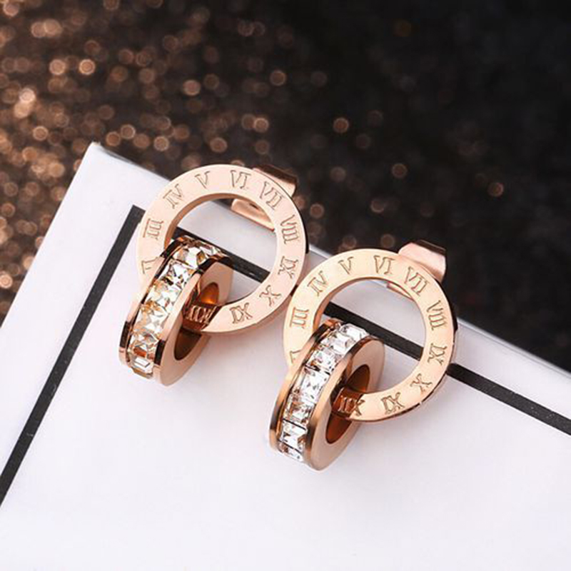 

Fashion Edition Jewelry Double Ring Popular Ring Earrings Jewelry Personality Simple Earrings Rome Digital stainless steel Earrings