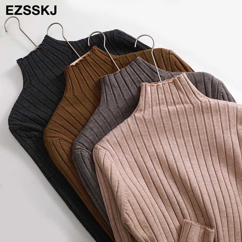 

chic Autumn winter thick Sweater Pullovers Women Long Sleeve casual 2020 turtleneck warm basic Sweater knit Jumpers top, Black