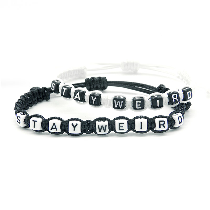 

1pcs Funny Stay Weird Words Charm Bracelets Rope Chain Infinity Adjust Size For Women Men Friends Beaded Jewelry Gifts