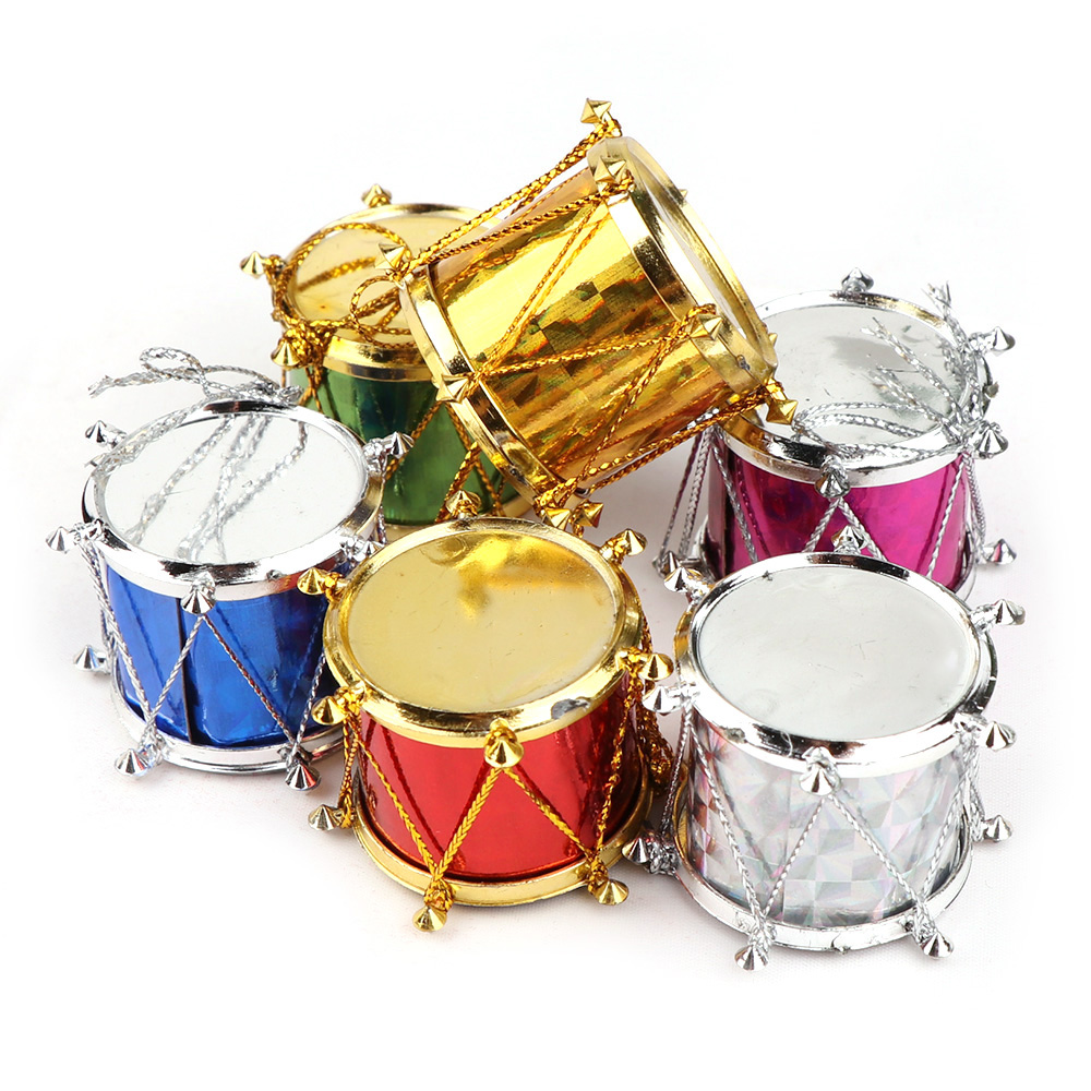 

12PC/bag 3cm Laser Small Drum Christmas Ornament Mini Gift Box Merry Christmas Tree Pendant New Year Ornaments Decorations
