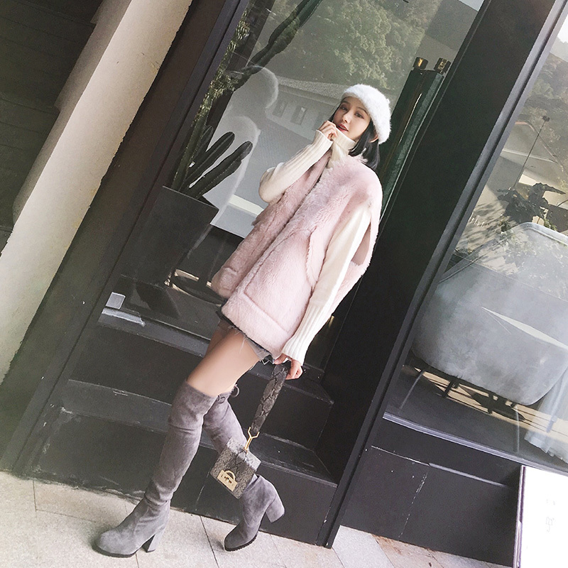 

100% Natural Merino Vest Women Winter Wool Fur Coat Thickening Colete De Pele Verdadeira Female 18163 MF311, Blue