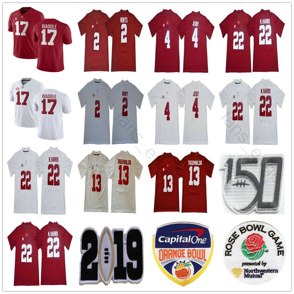 

NCAA 150TH Alabama Crimson Tide College Football 13 Tua Tagovailoa 4 Jerry Jeudy 22 Najee Harris Jalen Hurts Ridley 17 Jaylen Waddle Jerseys, As picture men sizes