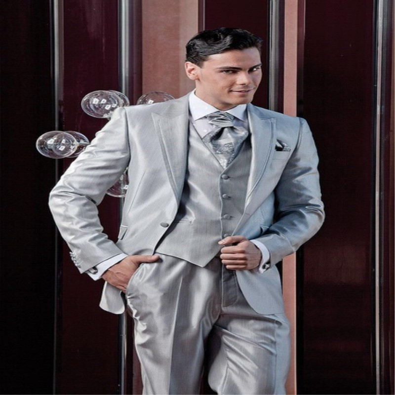 

New Arrival One Button Groomsmen Peak Lapel Groom Tuxedos Men Suits Wedding/Prom Best Man Blazer ( Jacket+Pants+Vest+Tie) A393, Same as image