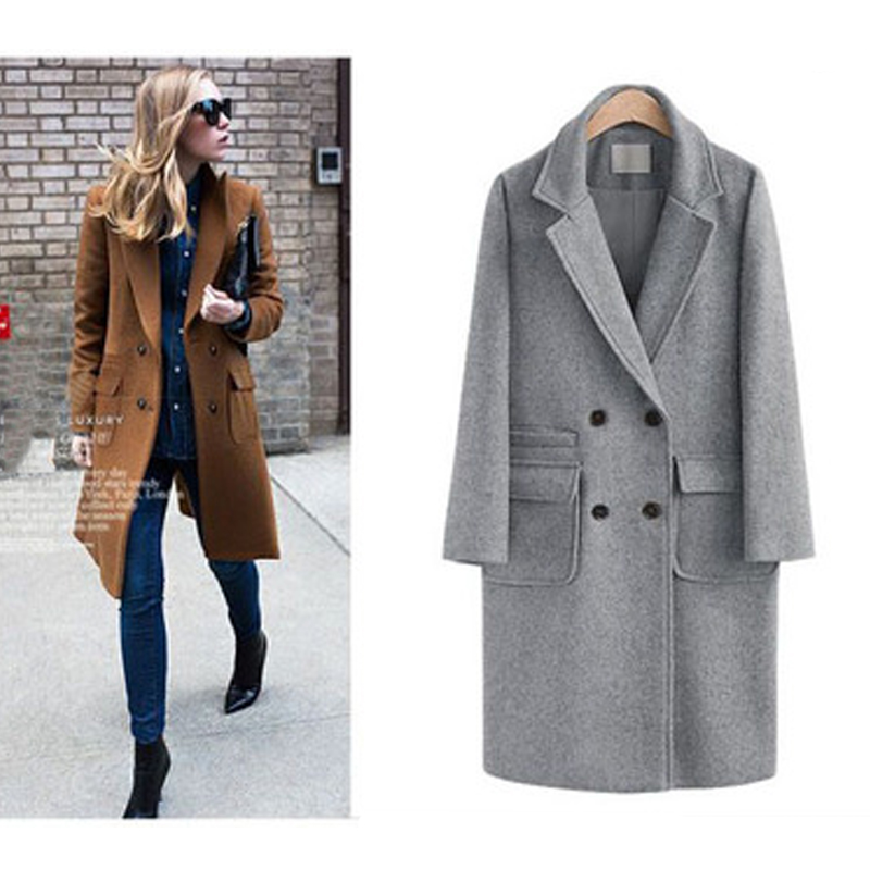 

2019 European Style Autumn Winter Women Basic Coats Pockets Wool&Blends Female Outerwear Brand Plus Size - 5XL Button Jackets, Black
